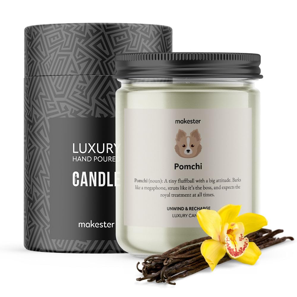 Pomchi Gifts - Luxury Soy Wax Candle - Vanilla, Jasmine, Sugared Almond - Makester, White