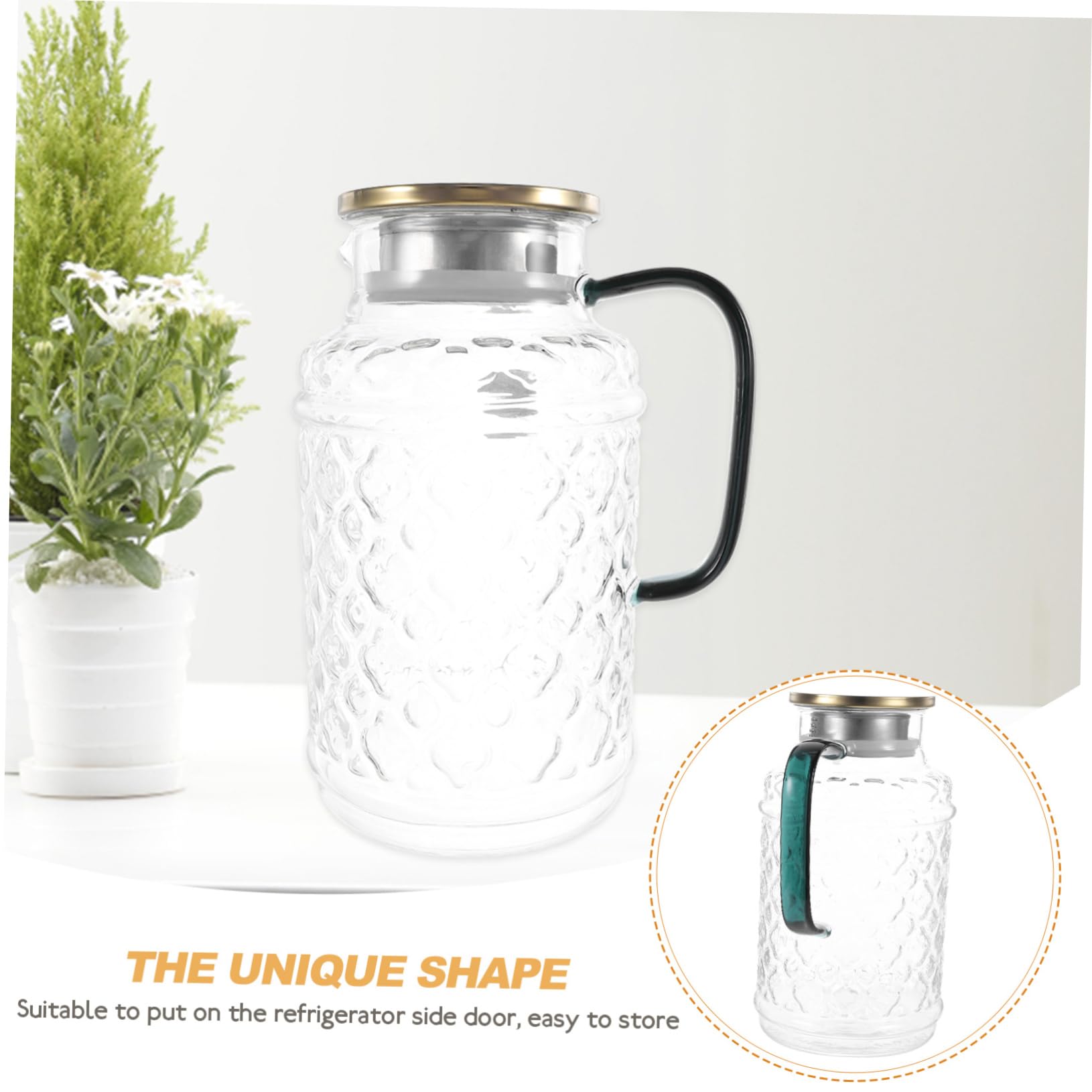 Jarra de Agua de Vidrio con Tapa de 1.7l, Vidrio Grueso Fácil de Limpiar, Diseño Clásico y Delicado para Refrigerador y Bebidas Frías