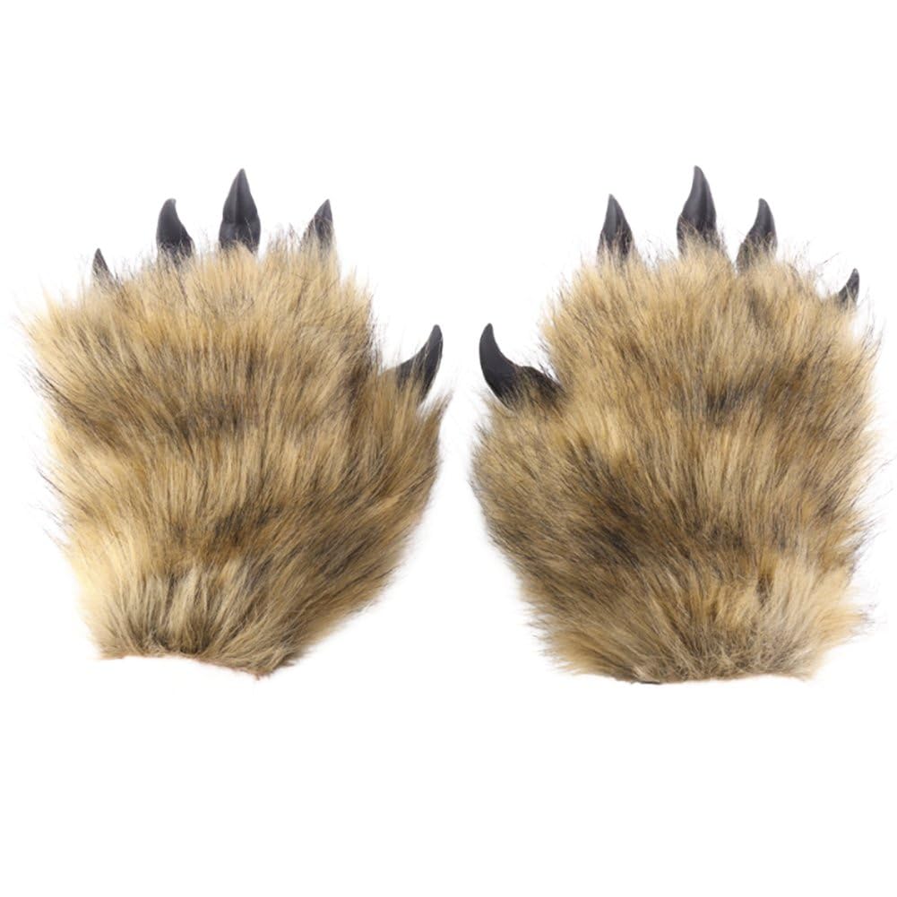 Guantes de oso de piel sintética con garras para fiestas de disfraces