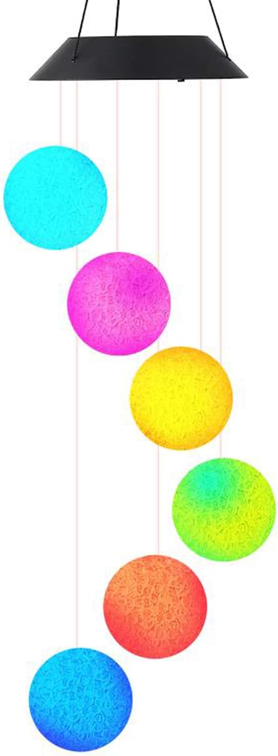 Wind Chime Outdoor Color-Changing Waterproof Mobile Romantic Led Solar Powered Crystal Ball Wind Chimes Lights for Home, Indoor, Yard, Patio, Night Garden, Party, Festival Decor
