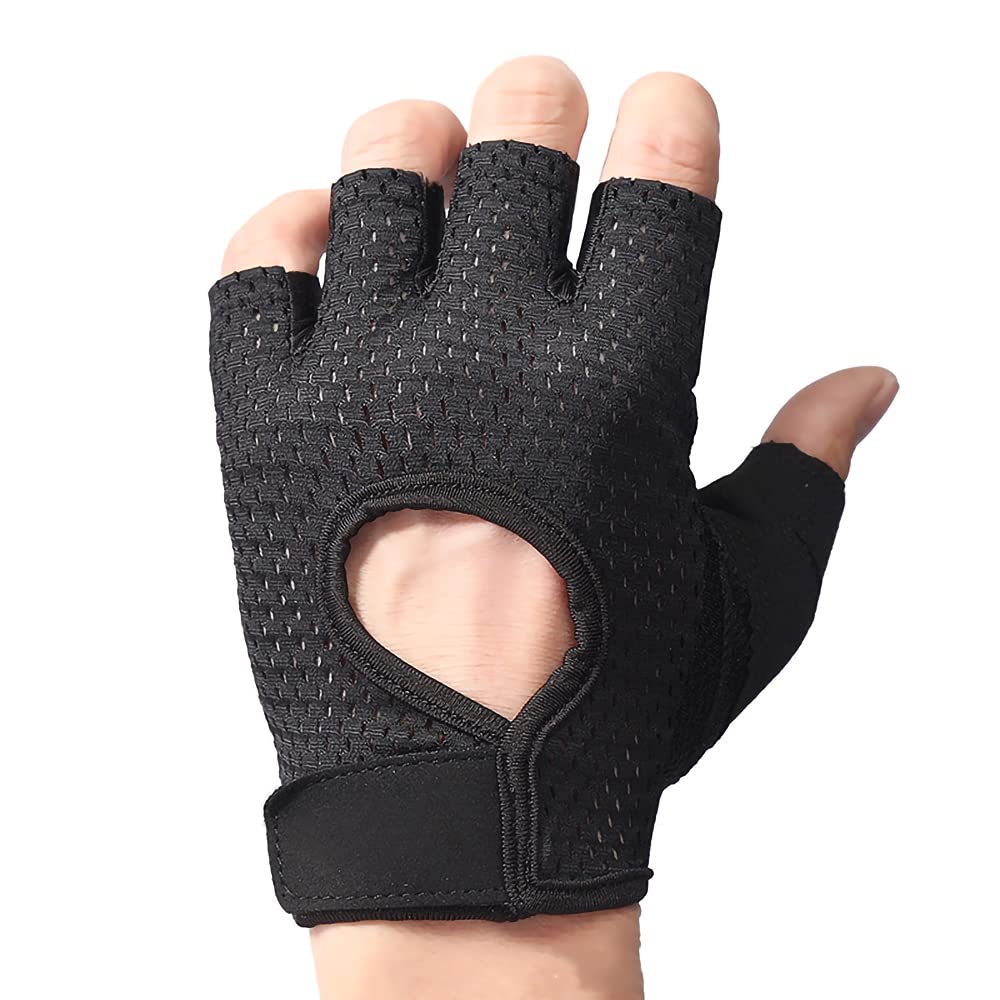 AXELENS Guanti Palestra Per Uomo E Donna, Bici, Fitness Yoga E Ginnastica Estivi Mezze Dita Senza Dita Unisex Antiscivolo Traspiranti E Leggeri - NERO Taglia L - 2