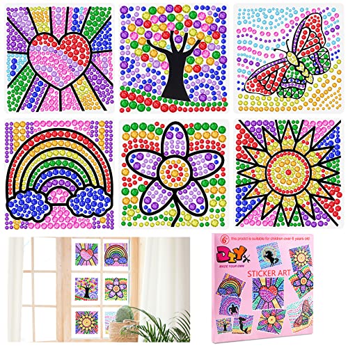 PHANPINT Sonnenfänger Diamant-Malset DIY Sonnenfänger Fenster Bastelset für Kinder,Bastelsets für Kinder, Kunsthandwerk für Kinder,Geschenke für Mädchen im Alter von 6 7 8 9 10 Jahren(6pcs) Cover