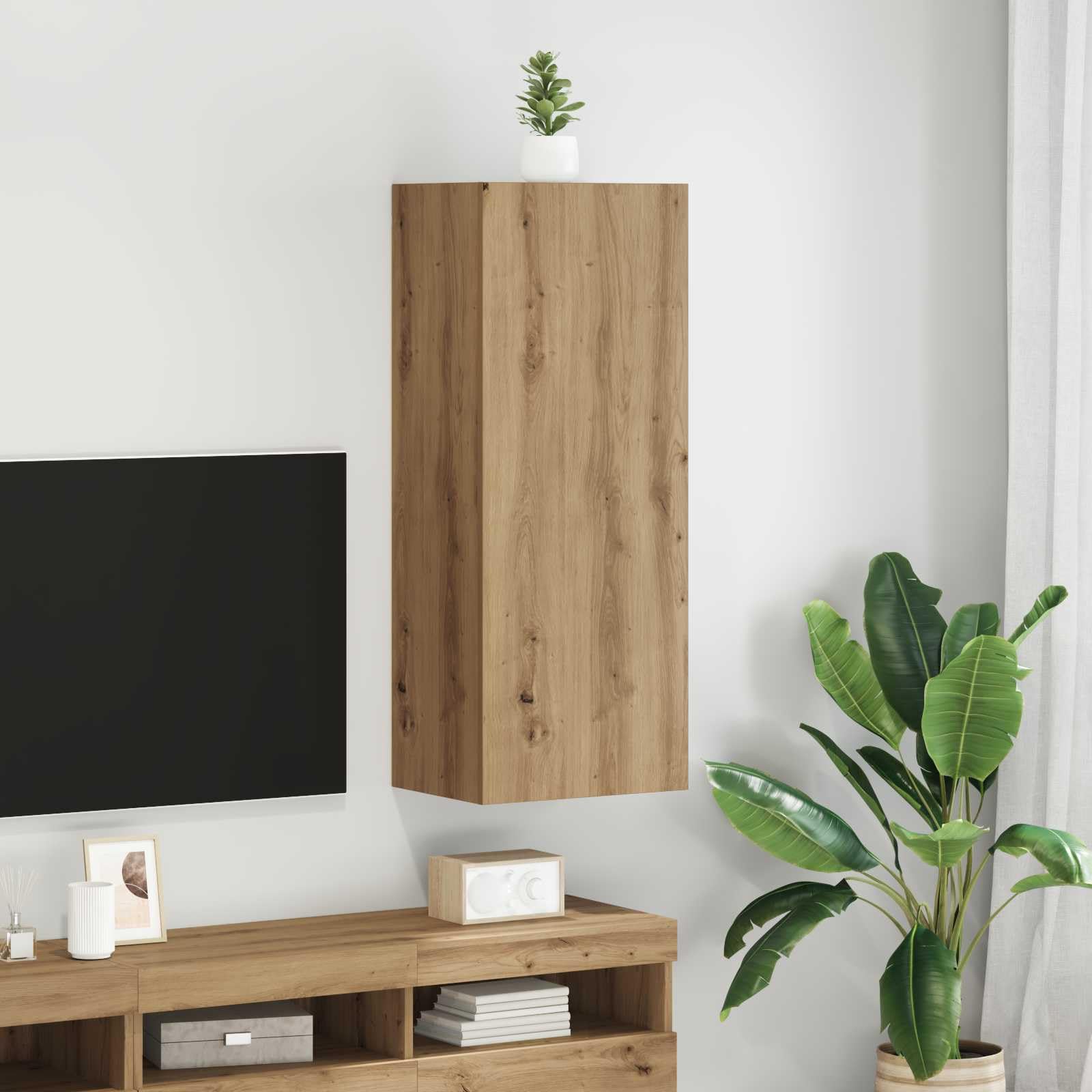 Szafka pod telewizor ścienny dąb, rękodzieło, 40,5 x 30 x 102 cm