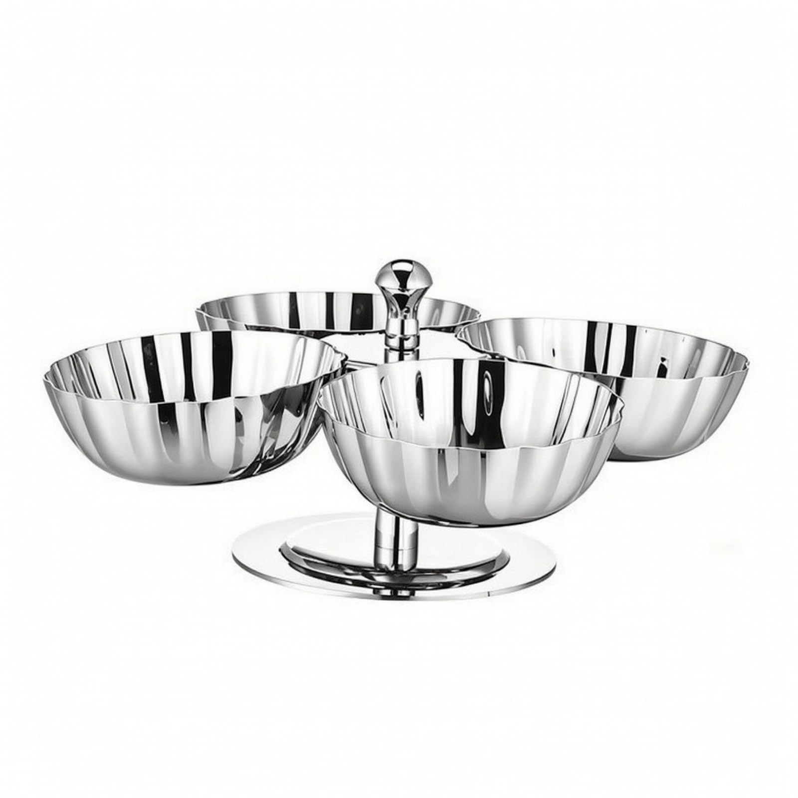 Servitore Girevole in Acciaio Inox con 4 Ciotole Lucido Alzata in Acciaio Inox Rotonda a Specchio Piatto Bar e Caffetterie, Feste, 4 Teste