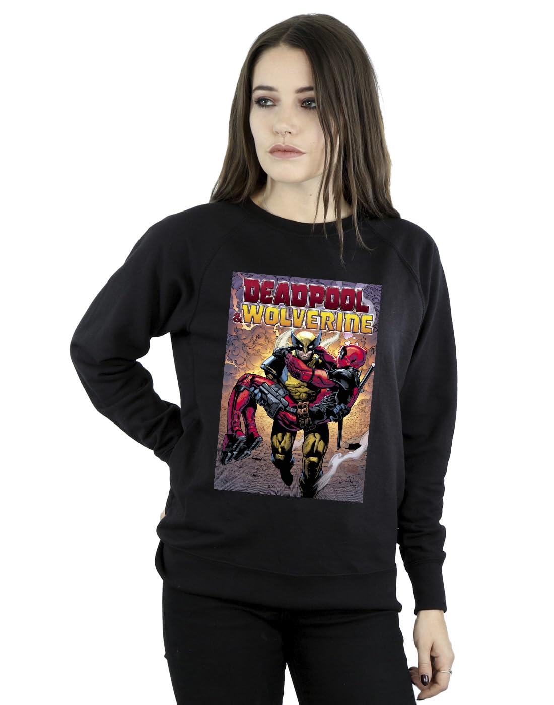 Absolute Cult Women's Black Marvel Deadpool & Wolverine Poster Sweatshirt Medium
