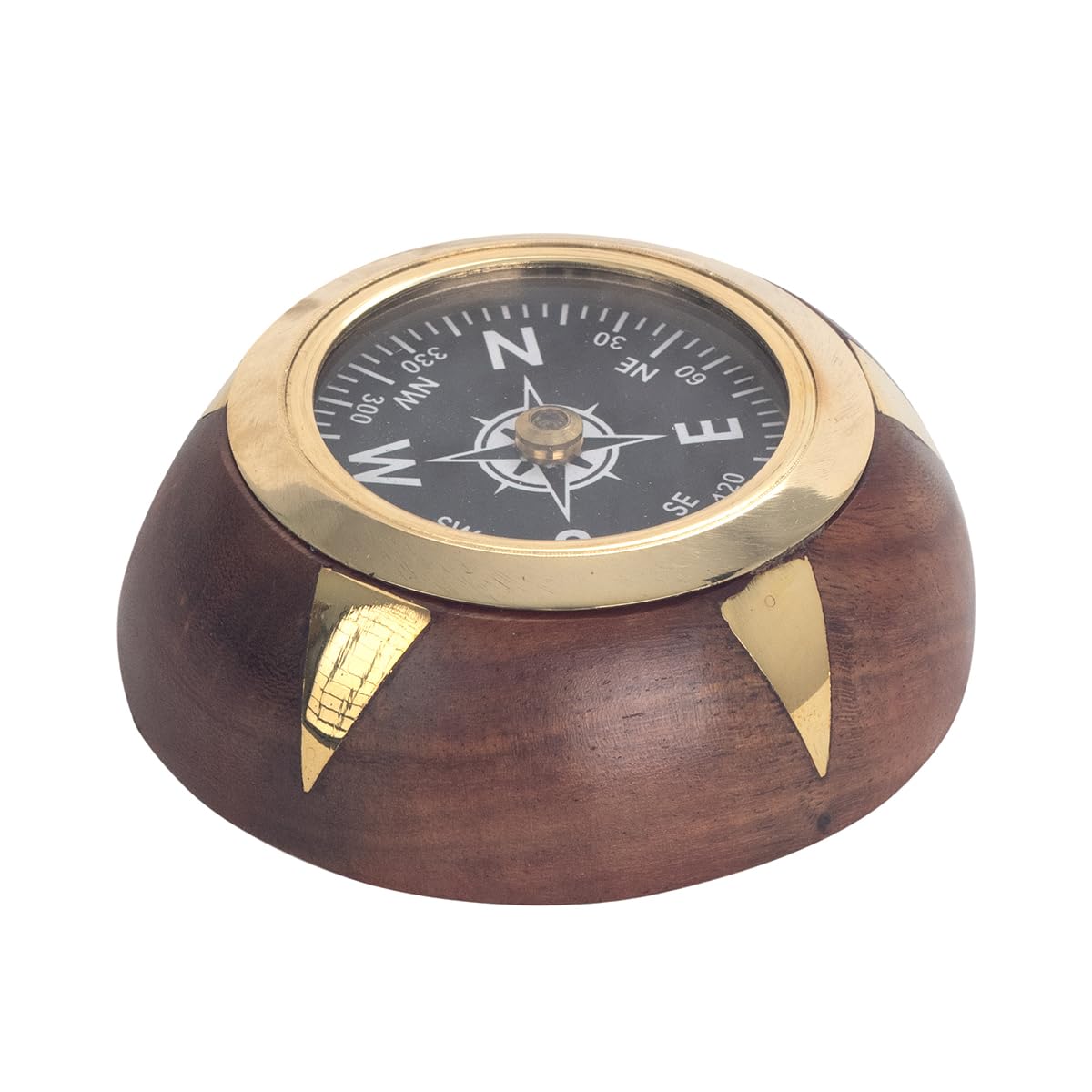 Brujula de sobremesa de Laton con Base de Madera, 8 cm