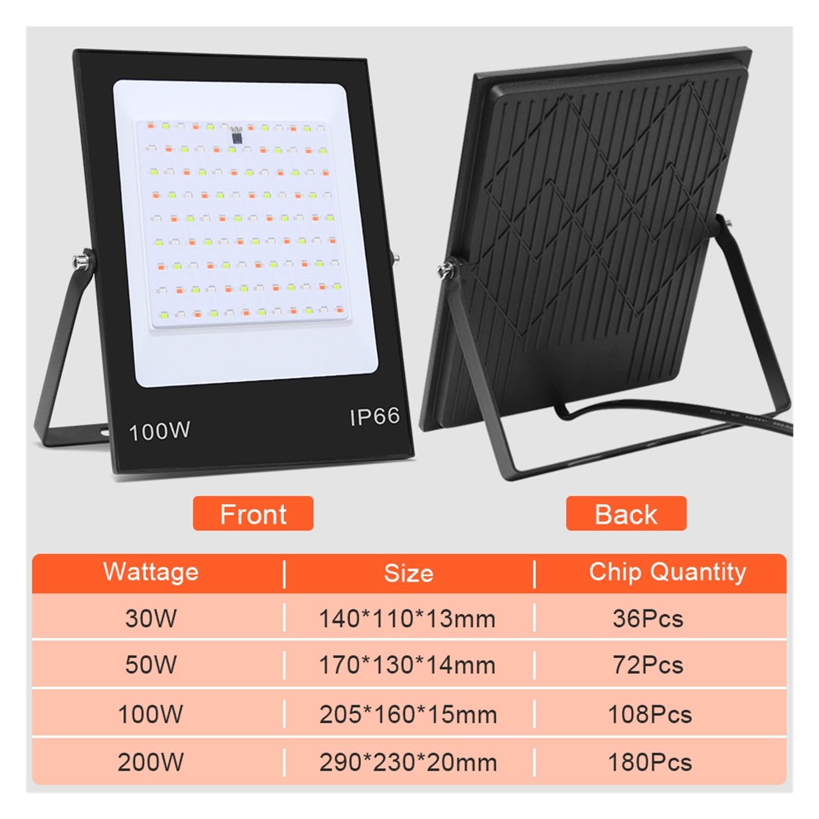 Zewnętrzne światło powodziowe Ultra Cienki Reflektor Led RGB 30W 50W 100W 200W IP66 Do Oświetlenia Projektora Zewnętrznego Oświetlenie miejsca pracy(100W)