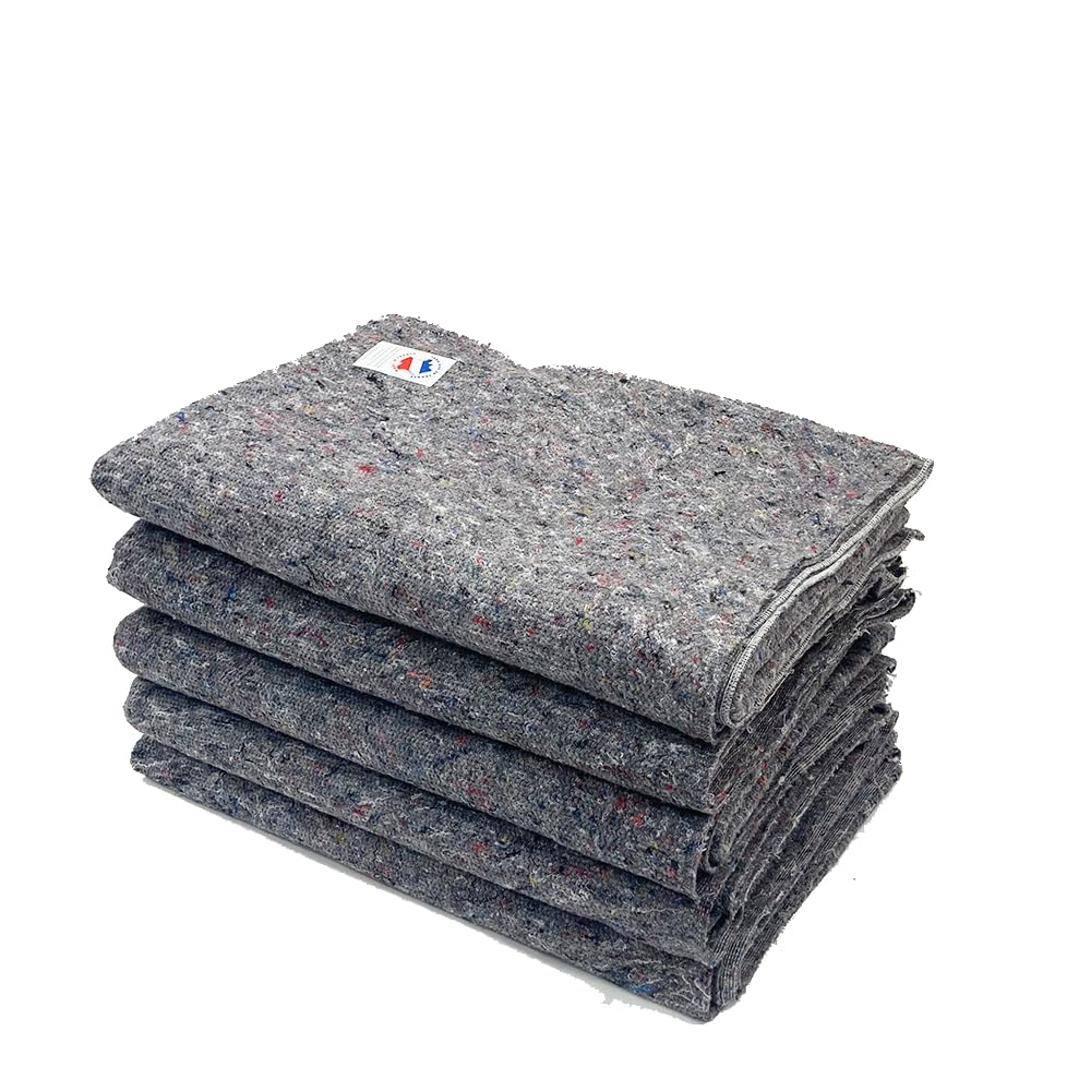 Les Nouveaux Textiles - Lot de 5 Couvertures de Déménagement 150 x 200 cm - Protection Meubles - Très Haute Résistance, 330 gr/m² - 100% Fibres Recyclées - Fabriqué en France