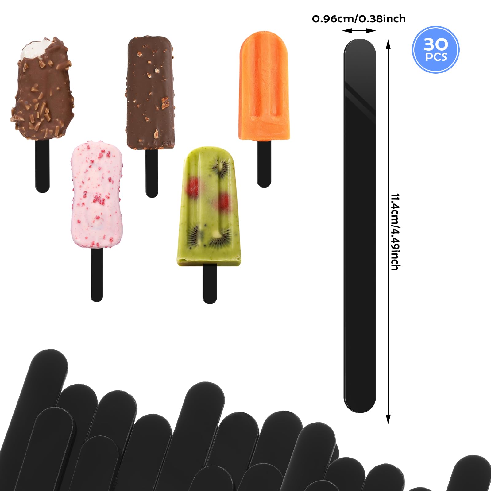 Abeillo 30 Pieces Black Popsicle Sticks 4.5 Inch Acrylic Cakesicle Sticks Reusable Ice Pop Sticks Plastic Popsicle Sticks for DIY Cake Pop Candy Desserts - Image 2