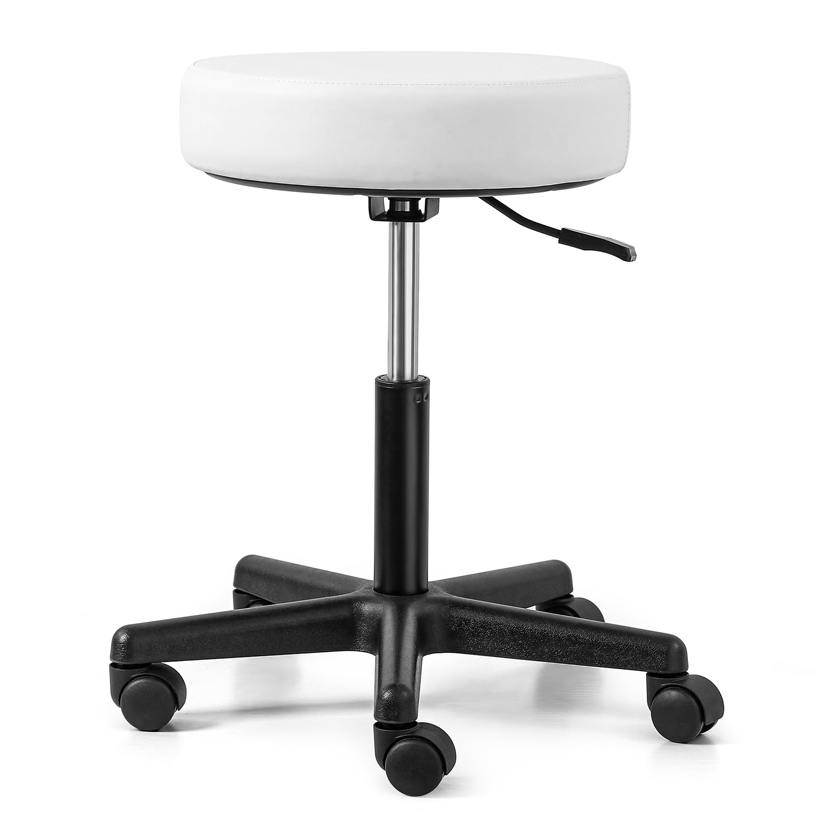 JMU Rolling Stool with Wheels, PVC Leather Large Seat, 400lbs Heavy Duty Adjustable Height,for Dentists Healthcare (White)