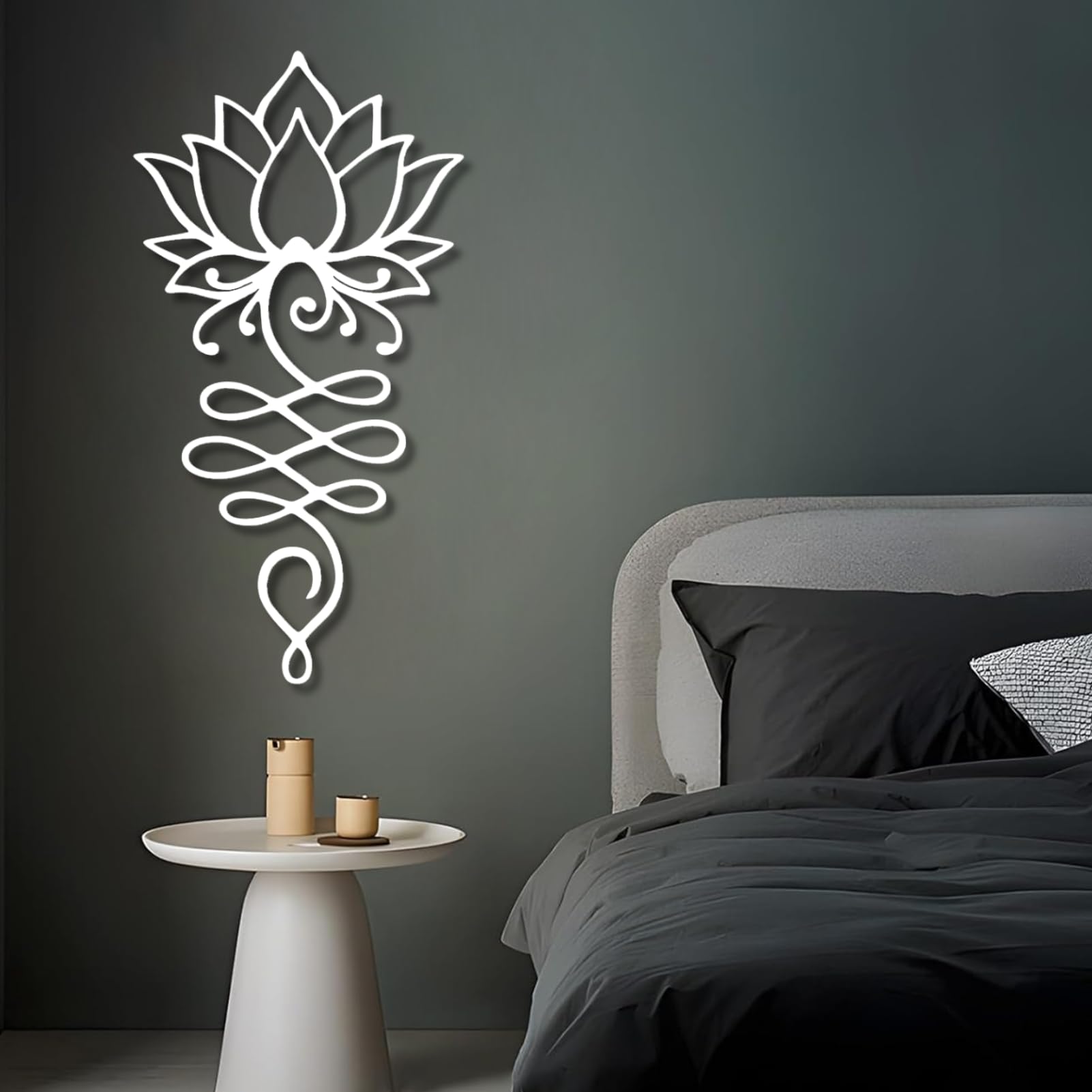 Metal Lotus Flower Wall Art, Lotus Flower Metal Wall Art, Lotus Unalome Metal Wall Art, Spiritual Metal Wall Decor, Lotus Flower Wall Art, Buddhist Wall Decor, Zen Wall Art, Yoga Studio Wall Decor (White, 12"x 24"| 32x62cm )
