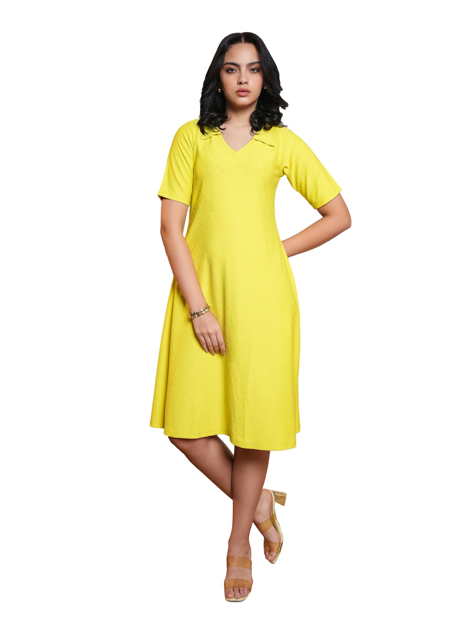 Purvaja Womens A-Line Midi Length Dress (Nisi-062-Lemon_Lemon_X-Large)