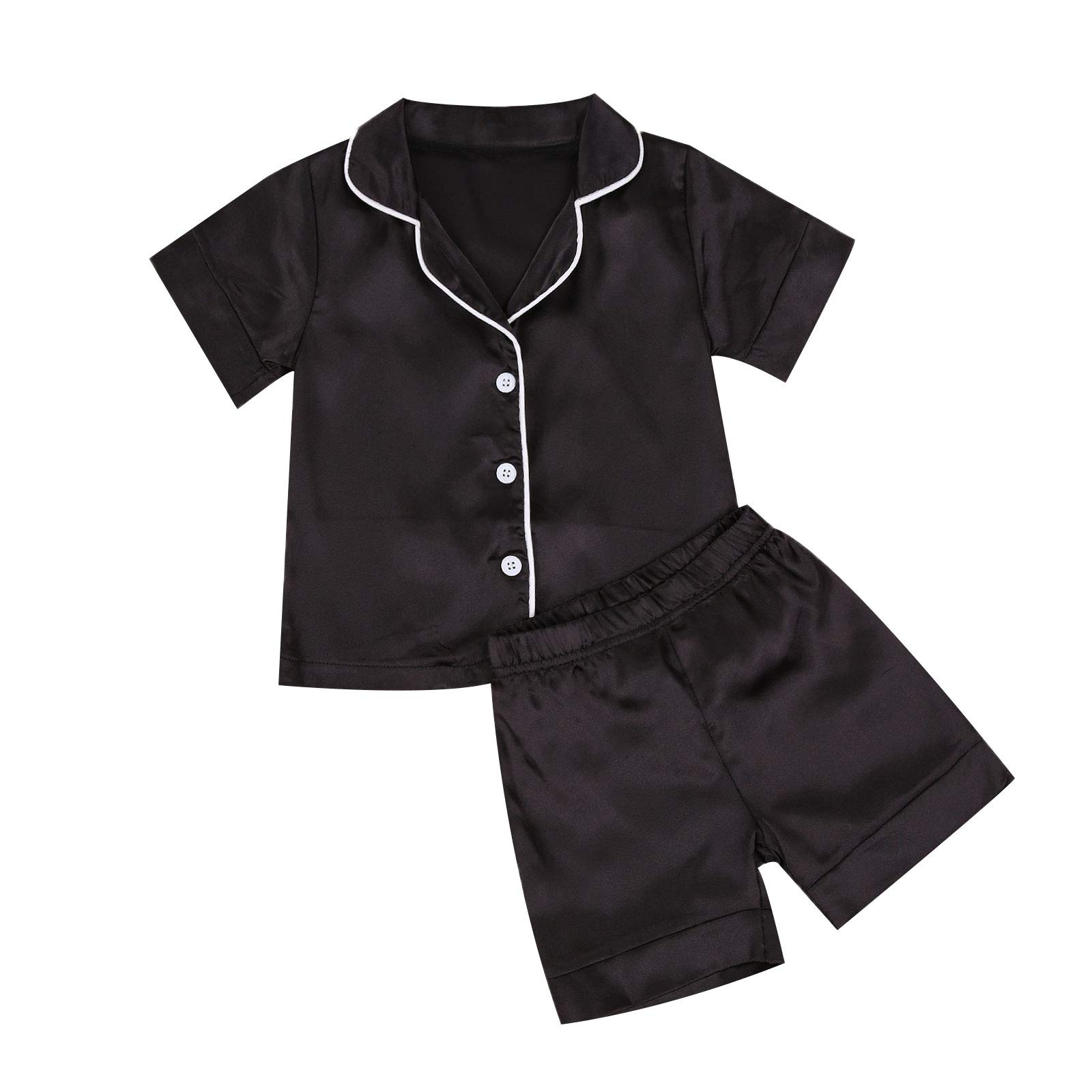 Multitrust Baby Girls Boys Silk Pajamas Set Solid Short Sleeve Button Down Shirts Tops and Shorts Infant Satin Pj Lounge Sets
