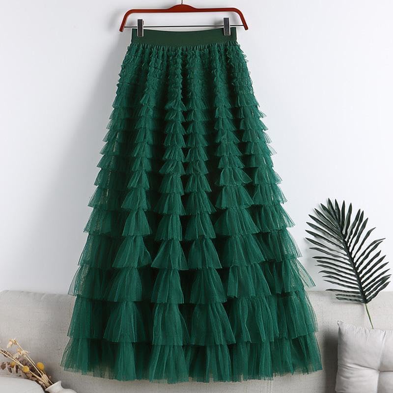Comfy Stylish Women's Tiered Tulle Maxi Skirt - Sheer Mesh Aline Flared Elastic Waist Long Skirt - Party Wear - Image 2