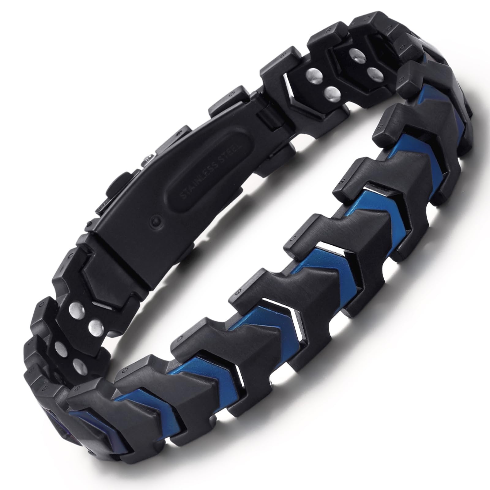 RainSo Bracelet magnétique en acier inoxydable pour homme - Design flèche mat - Chaîne robuste réglable pour escalade en plein air (24 cm)