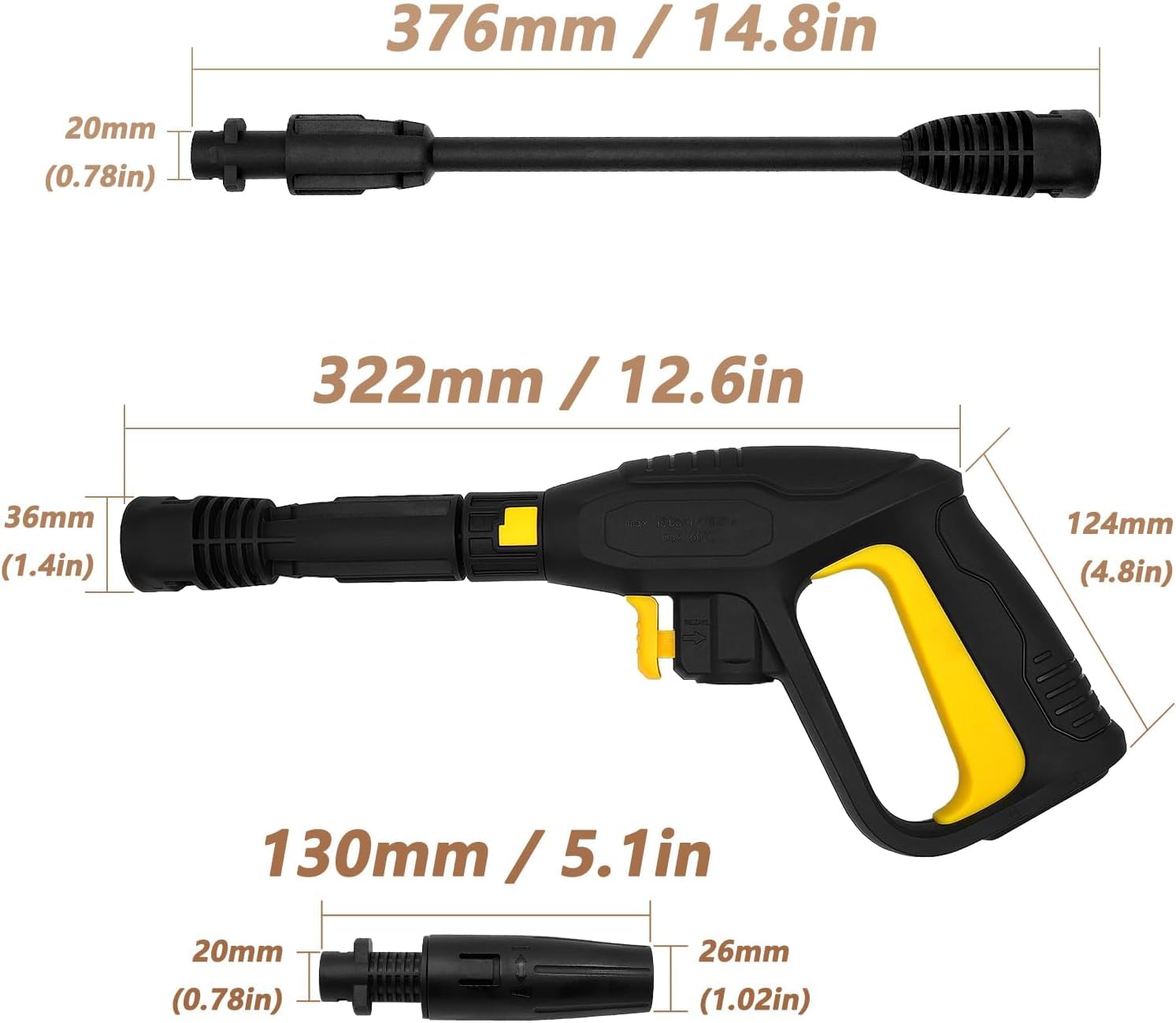 Kit de remplacement pistolet Karcher - Pistolet à gâchette à connexion rapide pour nettoyeur haute pression K2 à K7 (jusqu'à 2100 psi), avec lance d'extension, buse réglable et lance à mousse neige