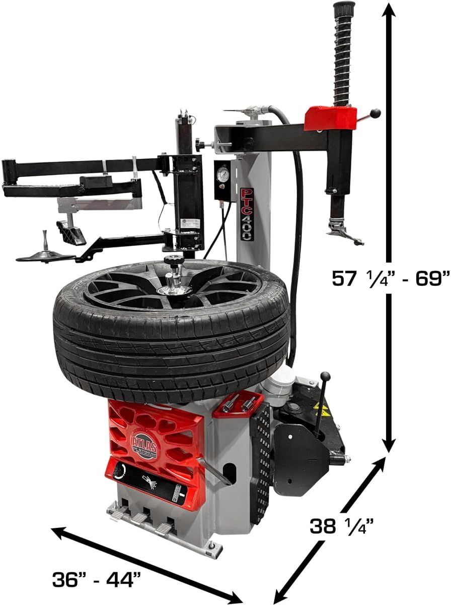 ATLAS Automotive Equipment PTC400 Tire Changer, Center Post Design, Swing Arm Tire Changer, 10"-26" Clamping Range, 43" Max Tire Diameter, 15" Max Wheel Width, 110 Volt Electric Rotation, 2-Year