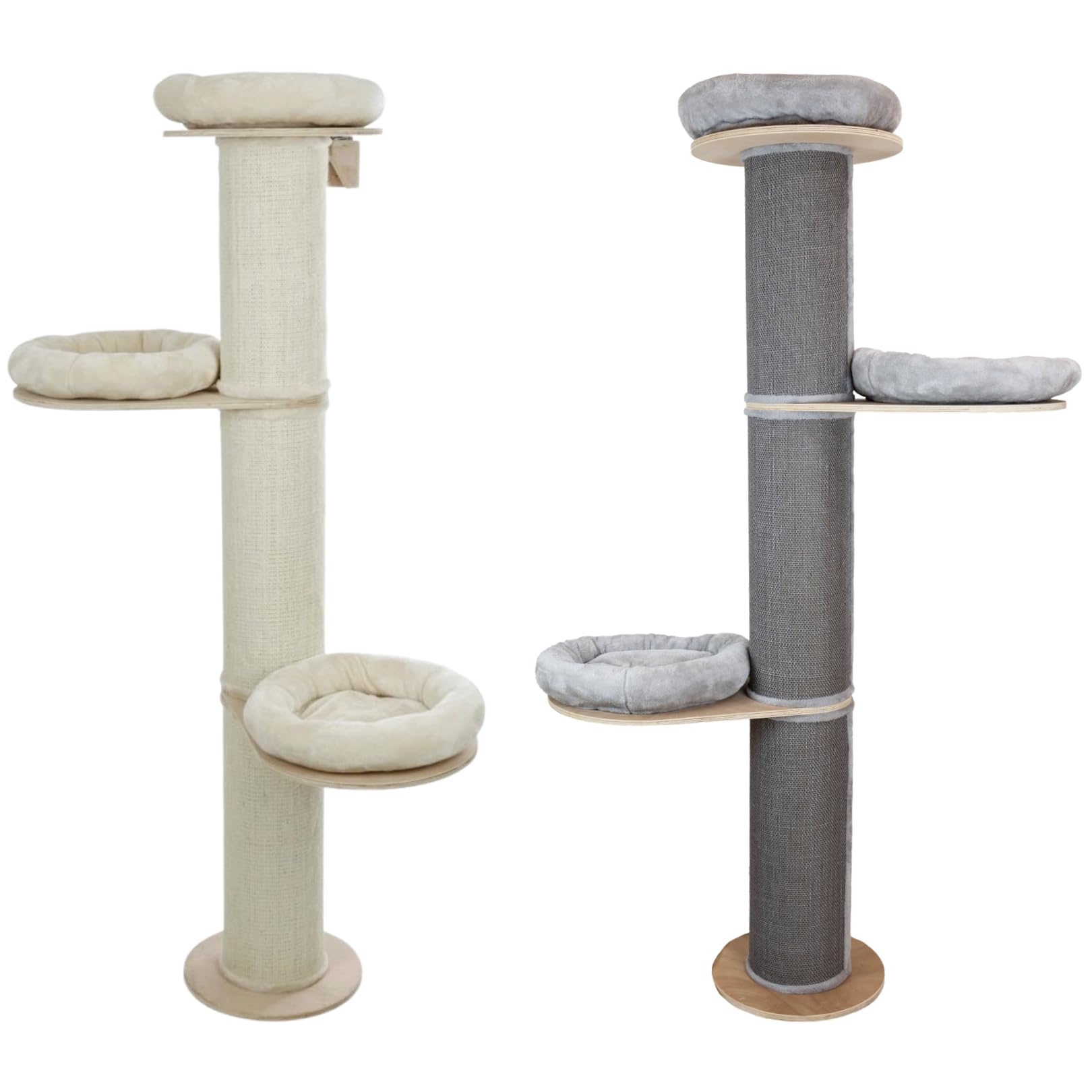 RL24 - Kratzbaum K2 – Katzenmöbel – Beige – Höhe 187cm | Katzenbaum mit 3 Plattformen & Plüschkissen – Katzenkratzbaum mit Sisalteppich an der Kratzsäule – Kratzstamm ø 22cm