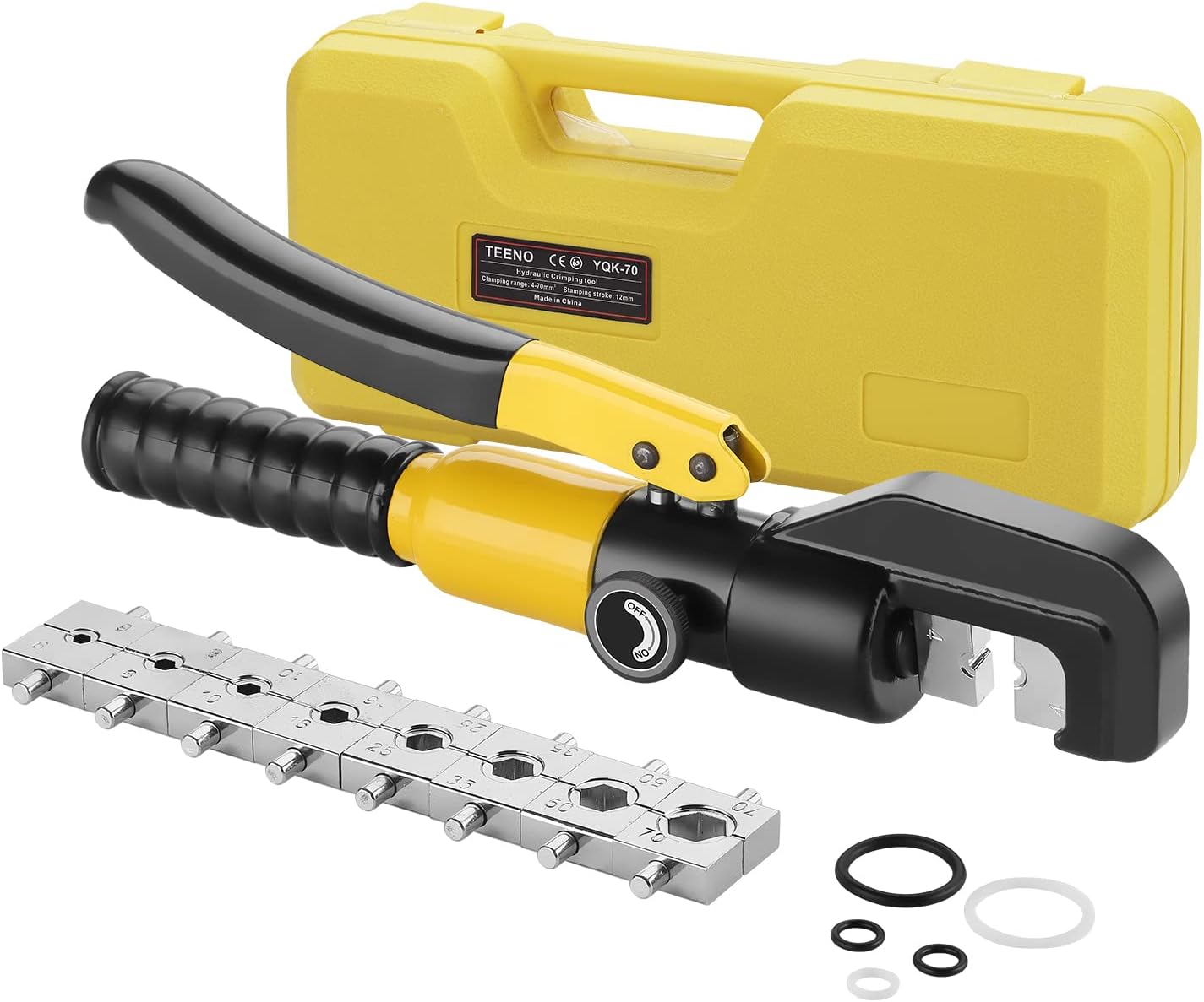 Crimpadora Hidráulica Herramienta con 9 Troqueles Hexagonales de 12 mm de Carrera TEENO 10T, Juego de Herramientas de Prensado de 4-70 mm² Para Terminales de Cable de Cobre y Aluminio
