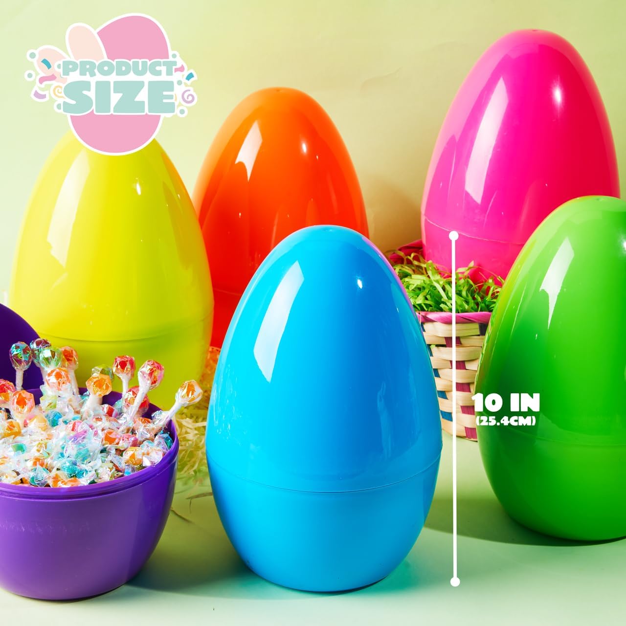 JOYIN 10" Jumbo Easter Eggs, 6PCS Bright Plastic Giant Eggs Empty Fillable for Easter Filling Treats Party Favor Hunt Classroom Prize Supplies Decoration