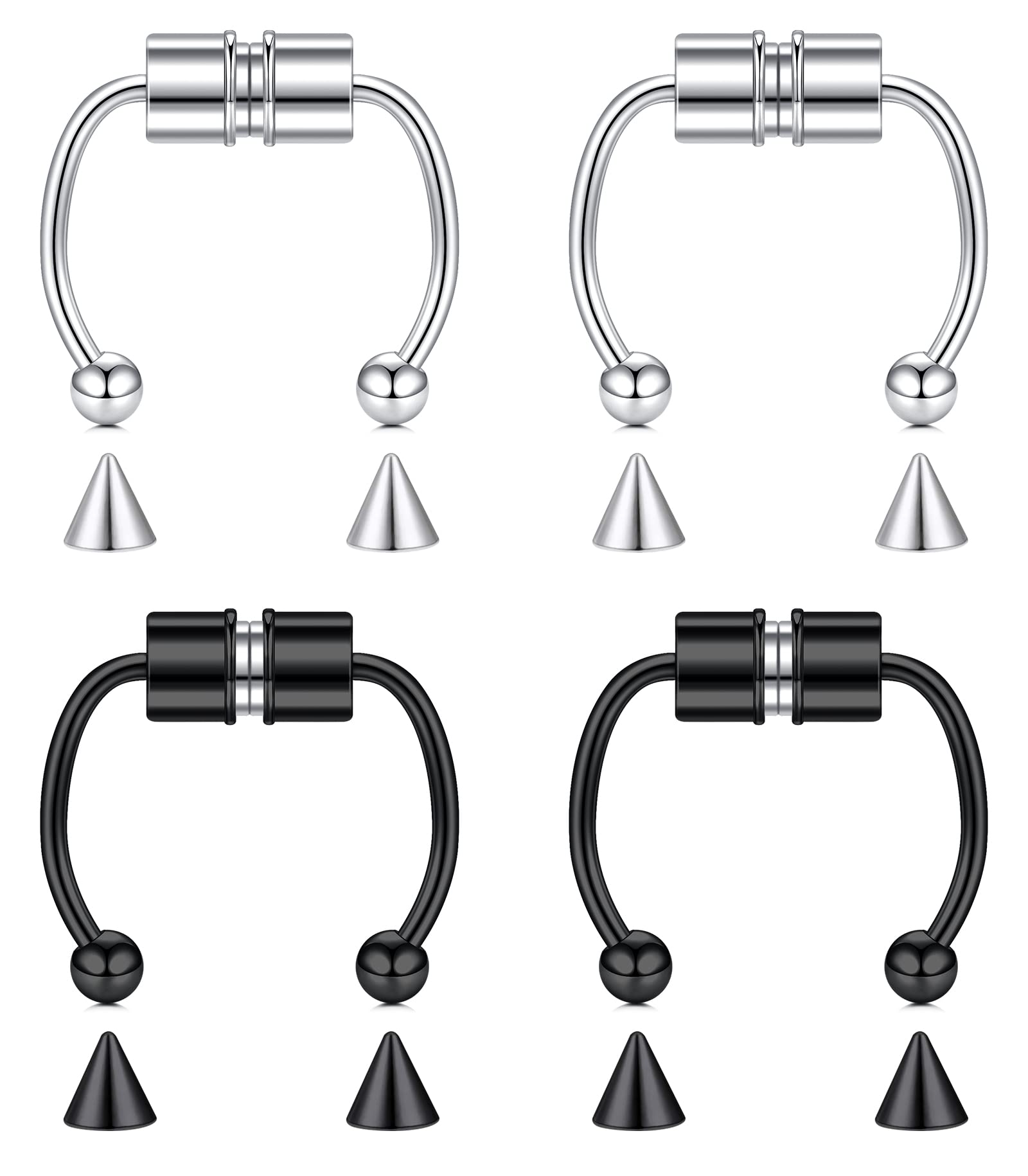 Magnetic Fake Septum Nose Ring Hoop Stainless Steel Non-Pierced Faux Lip Ear Nose Body Jewelry for Women Men