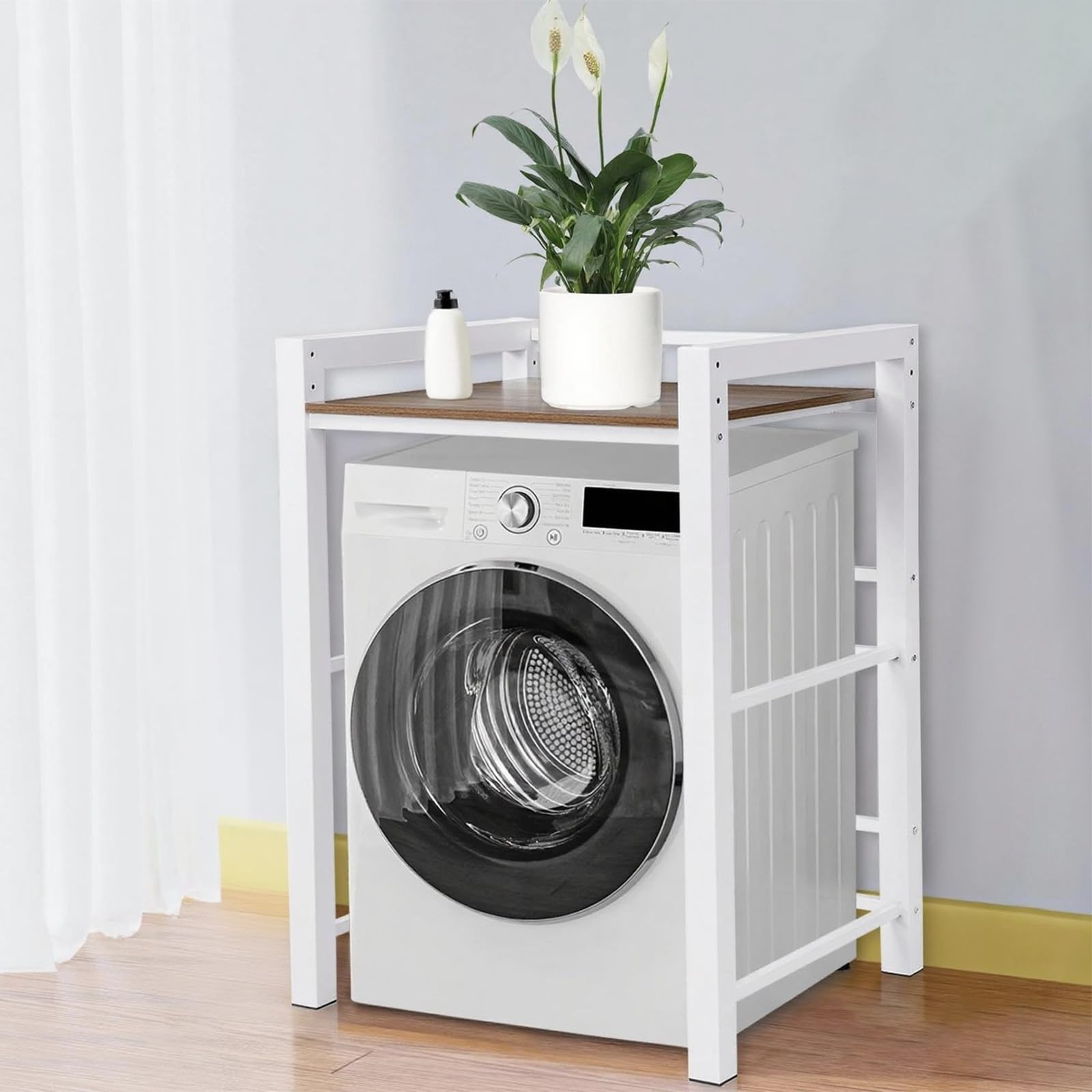 Soportes Para Lavadoras-Secadoras, Mueble Lavadora, Mueble Para Lavadora y Secadora Ajustable en Altura de 3 Niveles, Soporte de Carga 350 Kg, Para BañO, Cocina, BalcóN, Lavandería. (Blanco)