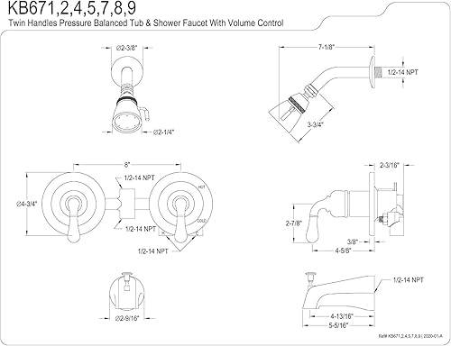 Miniatura 4 de Kingston Brass KB671 Grifo de ducha de bañera con asas dobles, cromo pulido