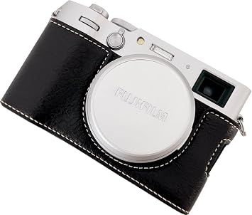 X100VI Case, BMAOLLONGB Handmade PU Cowhide Leather Half Camera Case Bag Cover Bottom Opening Version for Fujifilm X100VI with Hand Strap Black
