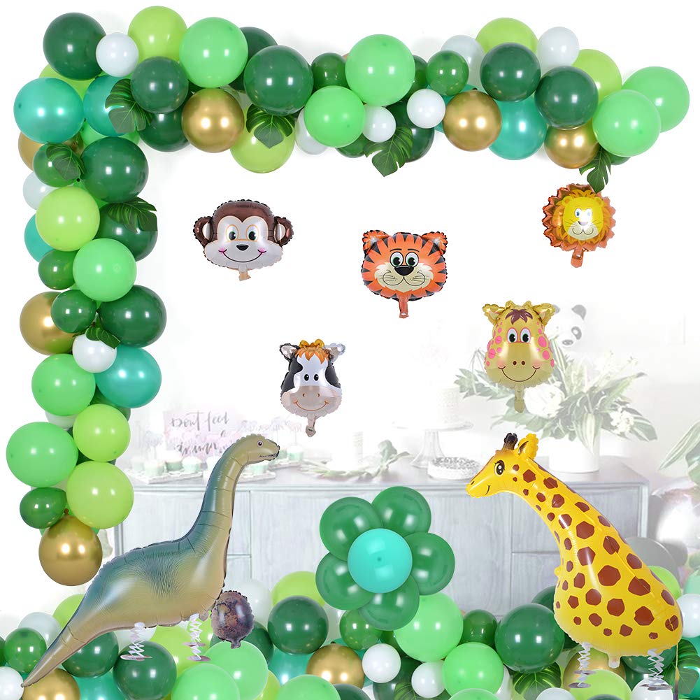 HivexagonJungle Party Decorations 127 Pcs Balloons Garland Kit Safari Tropical Animal Theme Decor Foil Balloon for Kid’s Birthday Baby Shower Decor Hawaiian Theme