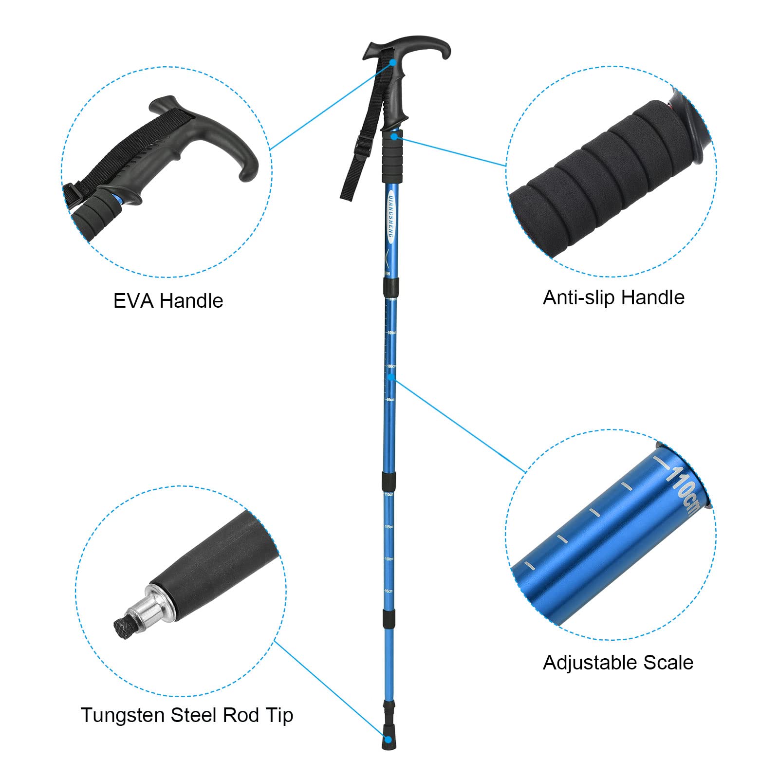PATIKIL Senderismo Bastones, Plegables Telescópicos Senderismo Bastones 21-43 Pulgadas T Mango con Barro Cesta Aluminio Aleación para Exterior Senderismo Caminar Campamento, Azul