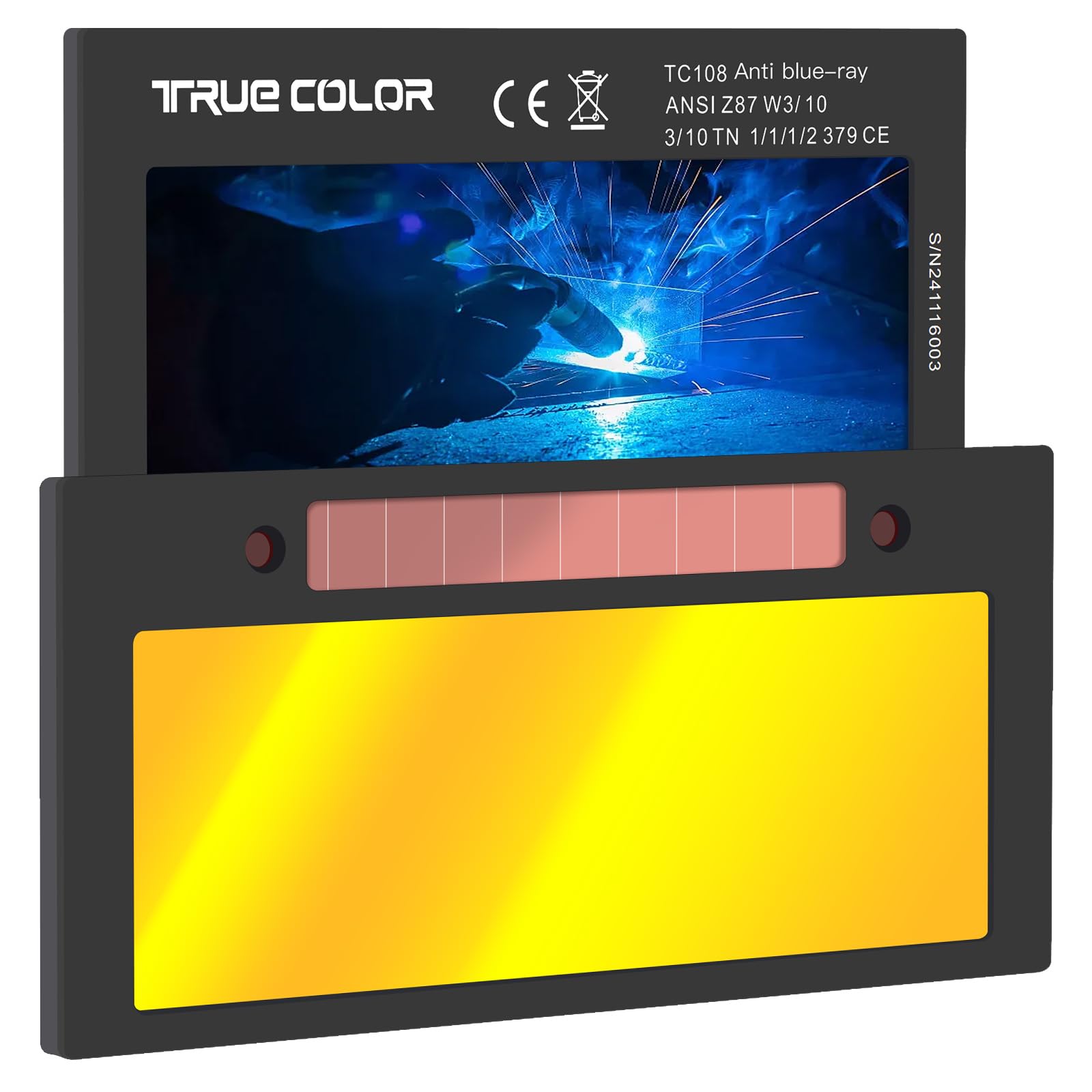 Lente de soldadura de oscurecimiento automático de 2 x 4 1/4, pantalla 10, lente de soldadura de energía solar dorada, tecnología HD de color verdadero, lente de soldadura 2x4 de repuesto para