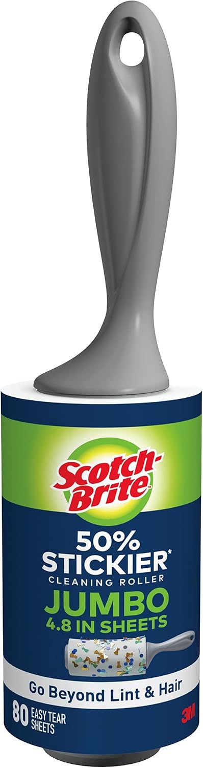 Scotch-Brite 50% Stickier Jumbo Surface Lint Roller, 4 Rollers, 80 Sheets Per Roller, 320 Sheets Total