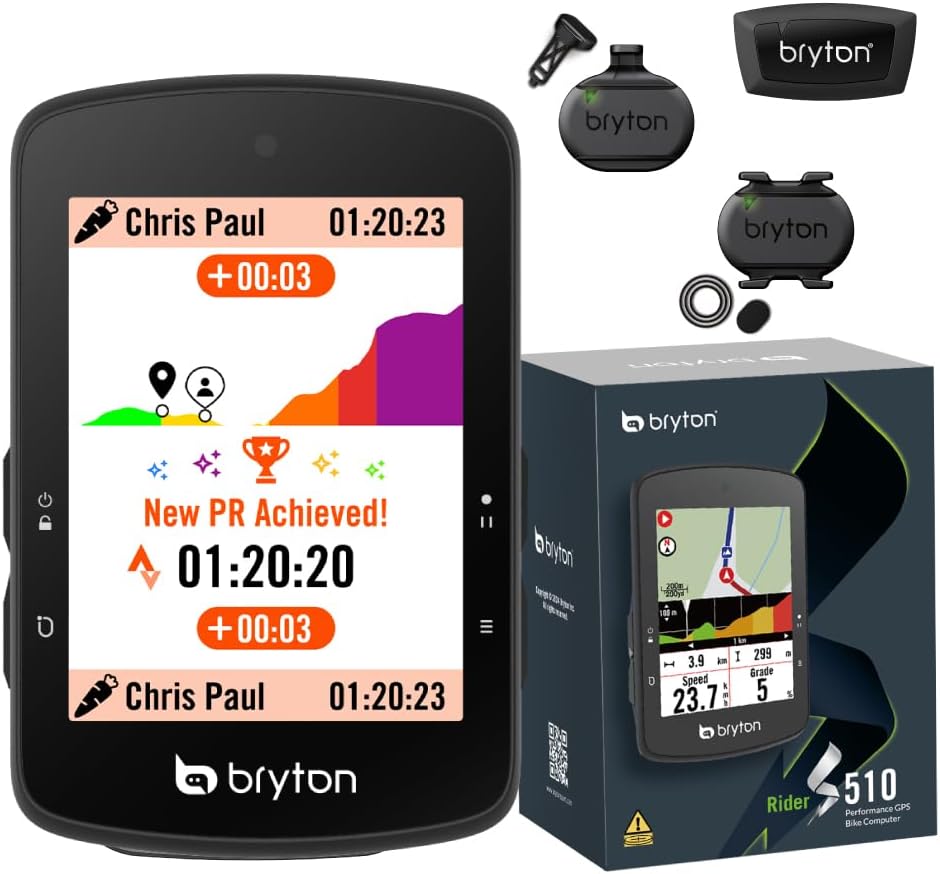 Bryton Rider S510 Sensor Bundle 2.8 Inch Color LCD Touchscreen GPS Bike/Cycling Computer, Offline USA Map, Compatible with Bike Radar, 30hrs Long Battery Life, Waterproof