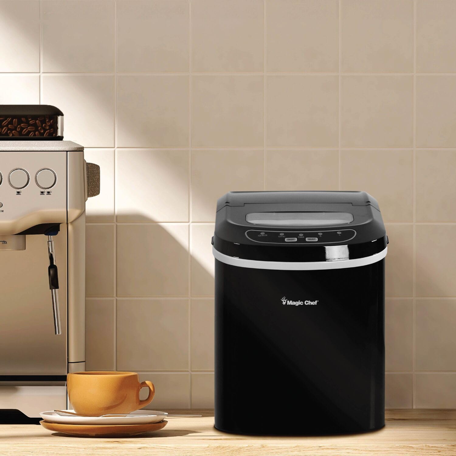 Magic Chef 27-Lb. Portable Ice Maker In Black, Tabletop Ice Maker For Kitchen, Apartment, Dorm, And Basement With Viewing Window, 2 Ice Cube Sizes, And Ice & Water Level Indicator Lights on Fridge.com - View 2