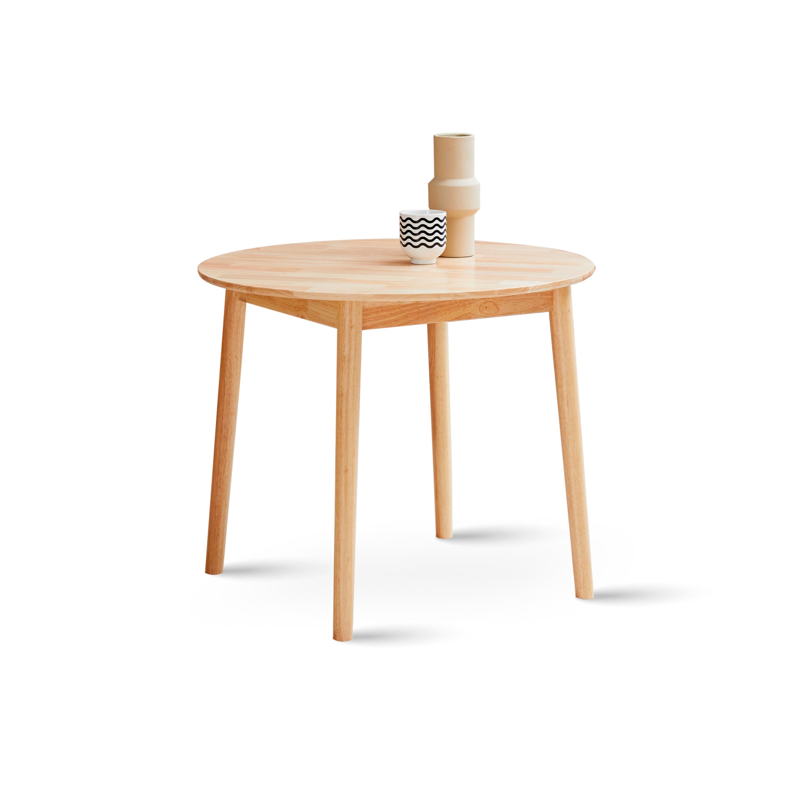 Livinia Aslan 35.4" Round Wooden Dining Table/Mid Century Modern Malaysian Oak Kitchen Table (Natural-Oak)