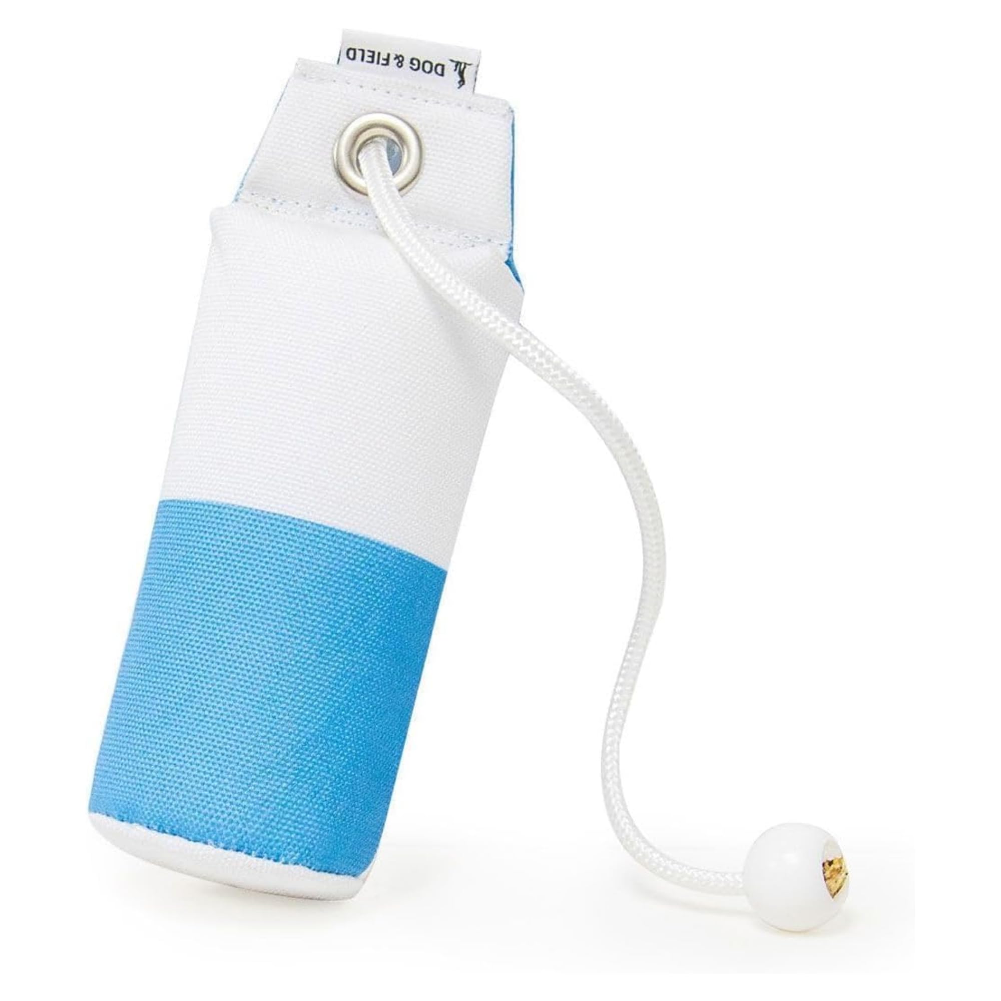 Dog and Field Speedy Flinger Dummy - Blue & White. Dog Training Dummy with Long Throwing Toggle for Retrieval Practice, Gundog & Puppy Training. Floating Dummy for Dogs - 200g