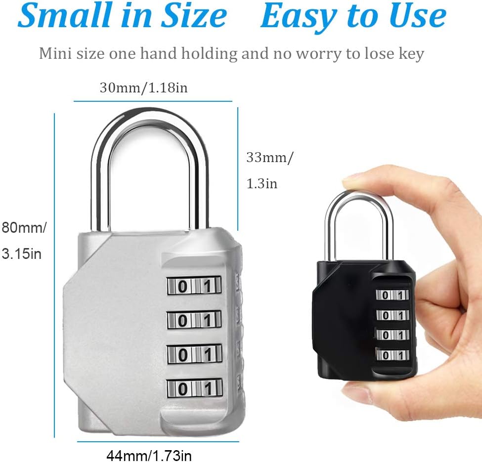 Cheapest 🛒 Combination Lock, 4 Digit Combination Padlock, Waterproof Gate Lock, Resettable Combo Lock for Locker, Gym, Cases, Toolbox, School, 2 Pack - Silver & Black