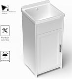 Adventa: Mobile lavatoio Salva-Spazio in resina di PP, Facile da montare, Compatto, Vasca Resistente agli acidi di uso comune, Lavanderia, Garage, Esterno, 40L x 40P x 85H cm, Bianco - 6