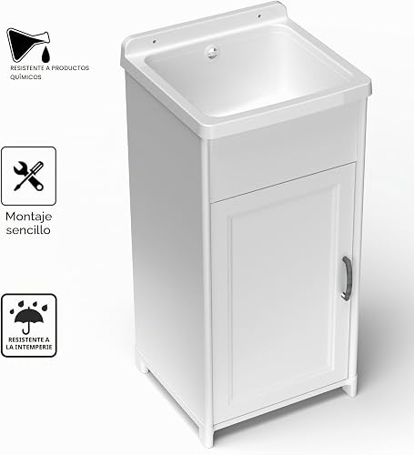 Adventa: Mobile lavatoio Salva-Spazio in resina di PP, Facile da montare, Compatto, Vasca Resistente agli acidi di uso comune, Lavanderia, Garage, Esterno, 40L x 40P x 85H cm, Bianco - 6