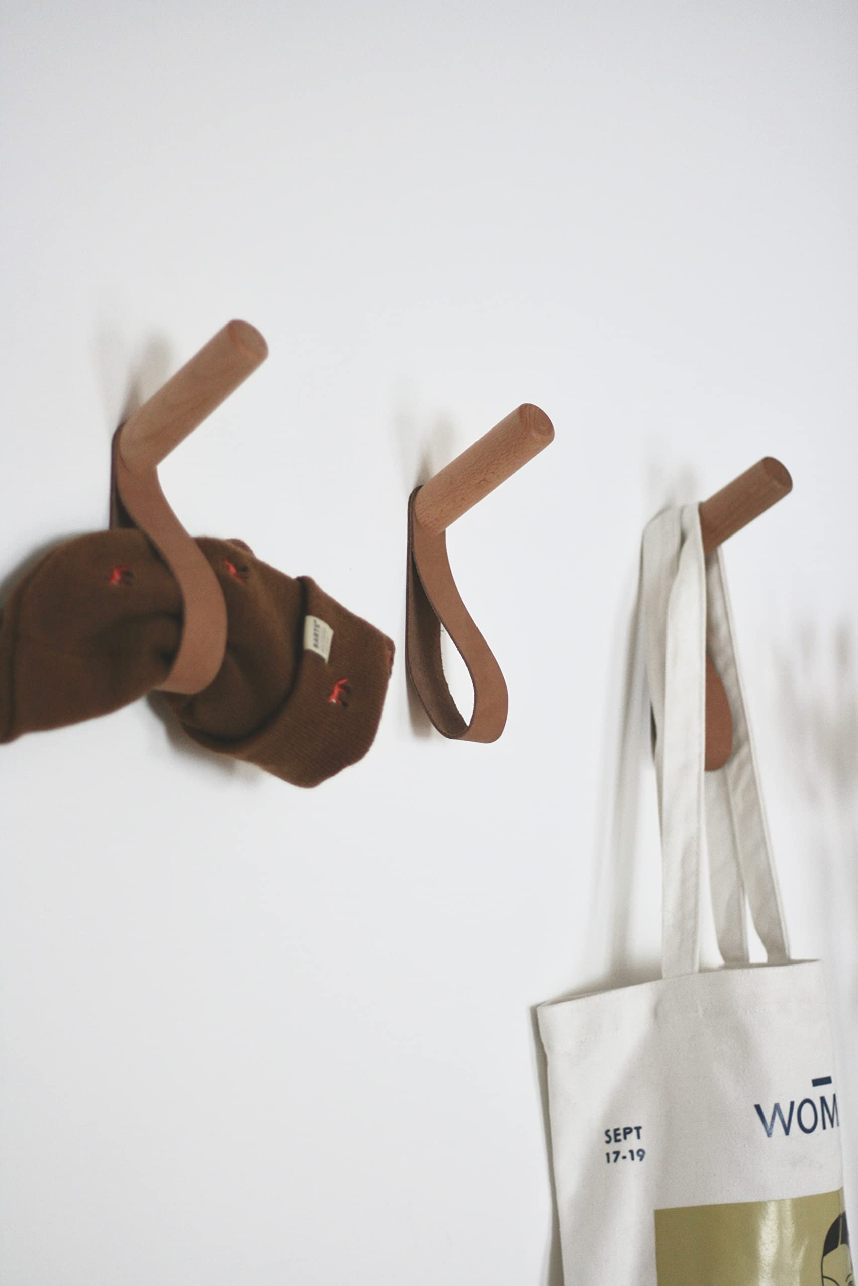 Attaccapanni Da Parete Forest In Legno E Pelle - Set Di 3 Design Scandinavo Moderno - Foto 7