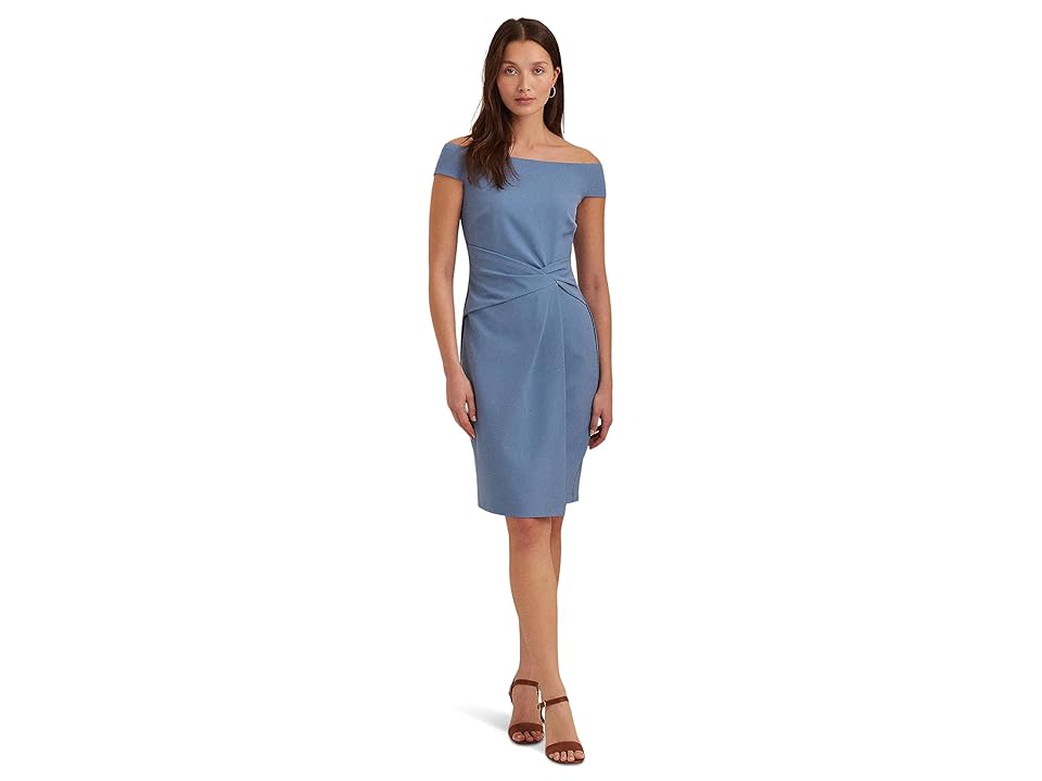 LAUREN Ralph Lauren Crepe Off-the-Shoulder Cocktail Dress (Pale Azure) Women's Dress
