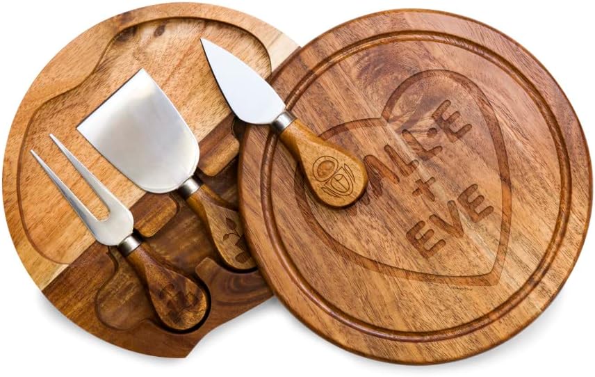 PICNIC TIME Disney Pixar Wall-E Acacia Brie Cheese Board & Knife Set, Charcuterie Board with Swivel Tool Drawer, Durable Wood Cutting Board, Perfect Disney Gift for Entertaining, (Acacia Wood)