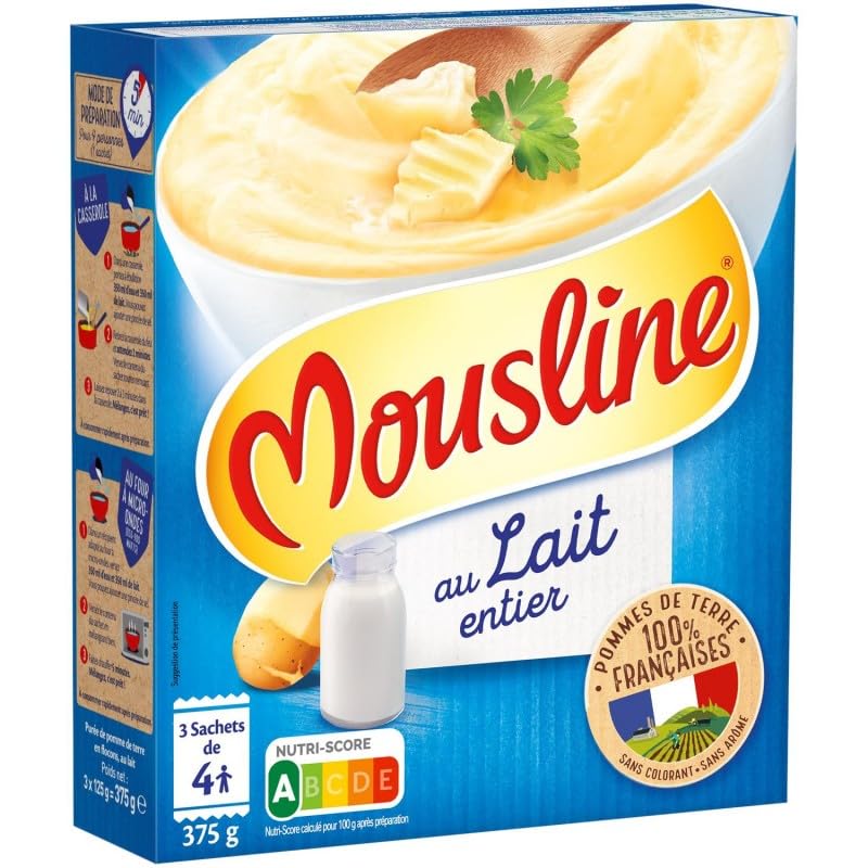 MOUSLINE - Mousline Purée Nature Au Lait Entier Sachets (375G) - Lot De 4 - Vendu Par Lot