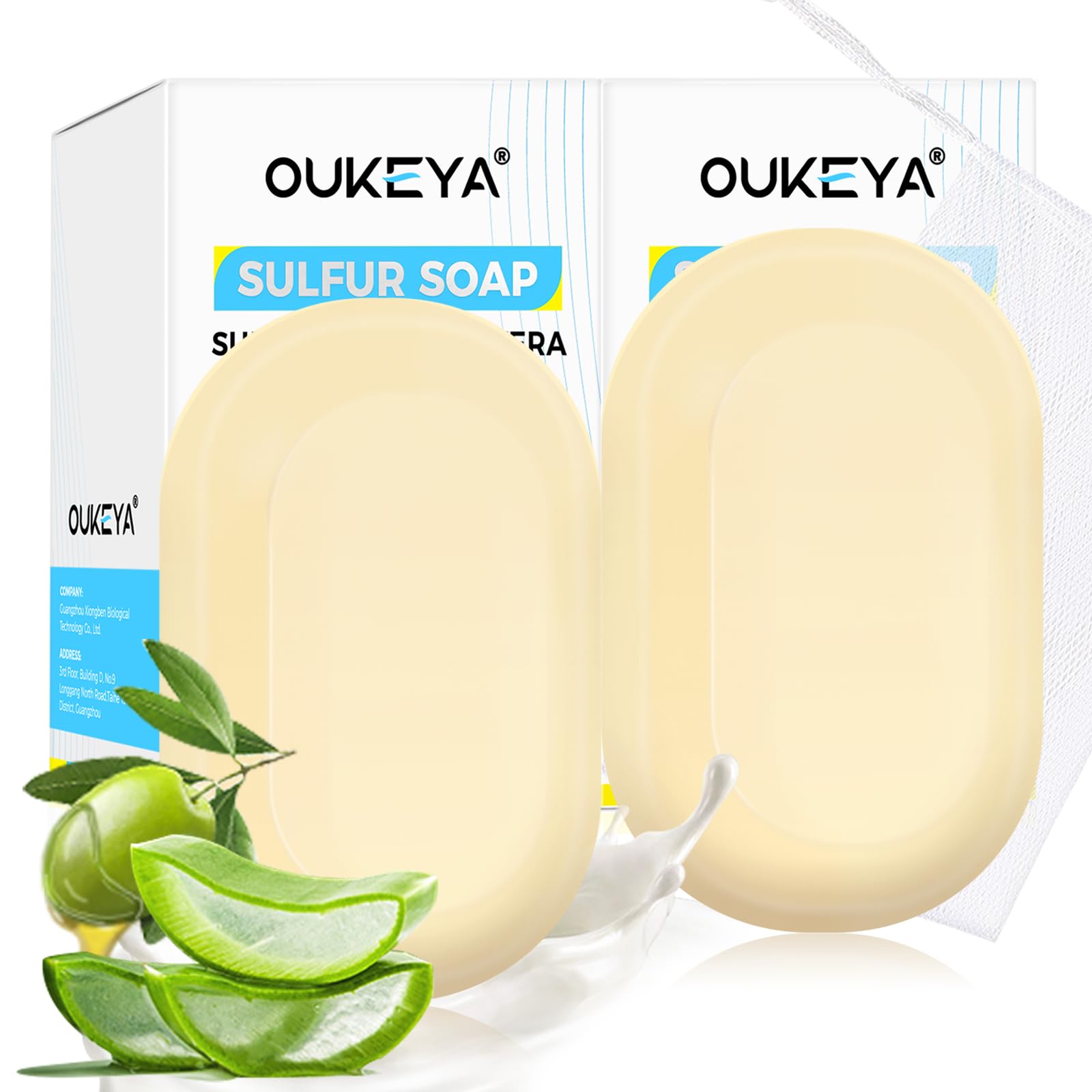 OUKEYA 10% Sapone Allo Zolfo, Sapone Viso Pelle Grassa, Acido Salicilico, Olio di Tea Tree, Aloe Vera, Antibatterico, Lenitivo, Pulizia Profonda, Riparazione Della Barriera Cutanea, 2 x 115g