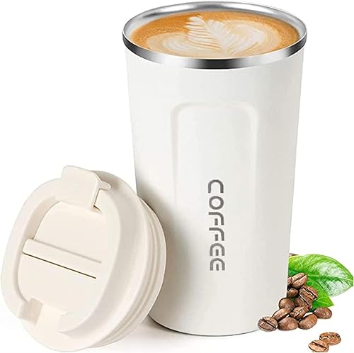 Miniatura 1 de Taza de café reutilizable aislada al vacío de acero inoxidable de 13 onzas y 18 onzas  Taza de café de viaje a prueba de derrames con tapa  Taza