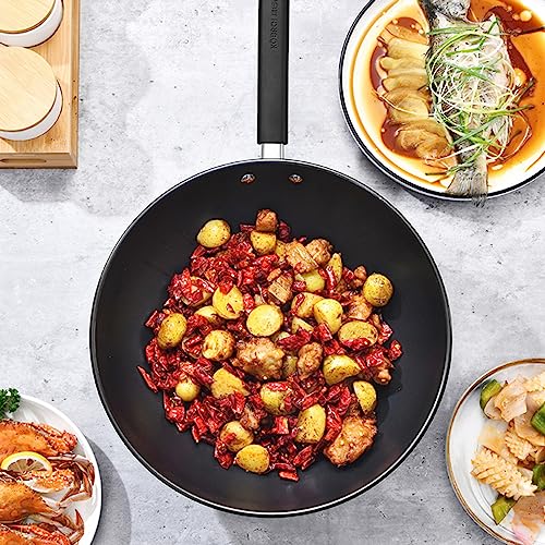Wok de acero al carbono fondo plano con tapa de vidrio miniatura 5