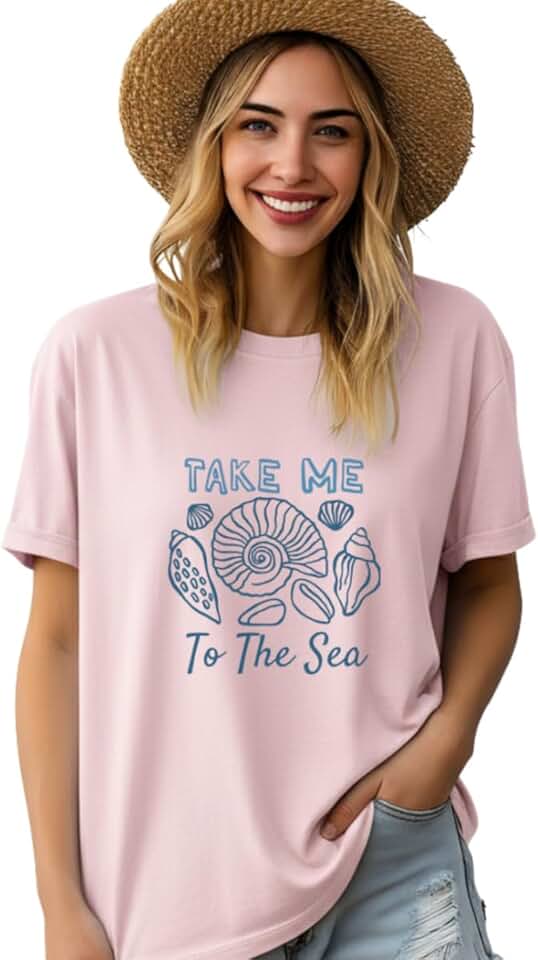 Camiseta Feminina Estampada 100% Algodão, Frase Mar Praia Verão, Casual Confortável - Modelo Take Me To The Sea