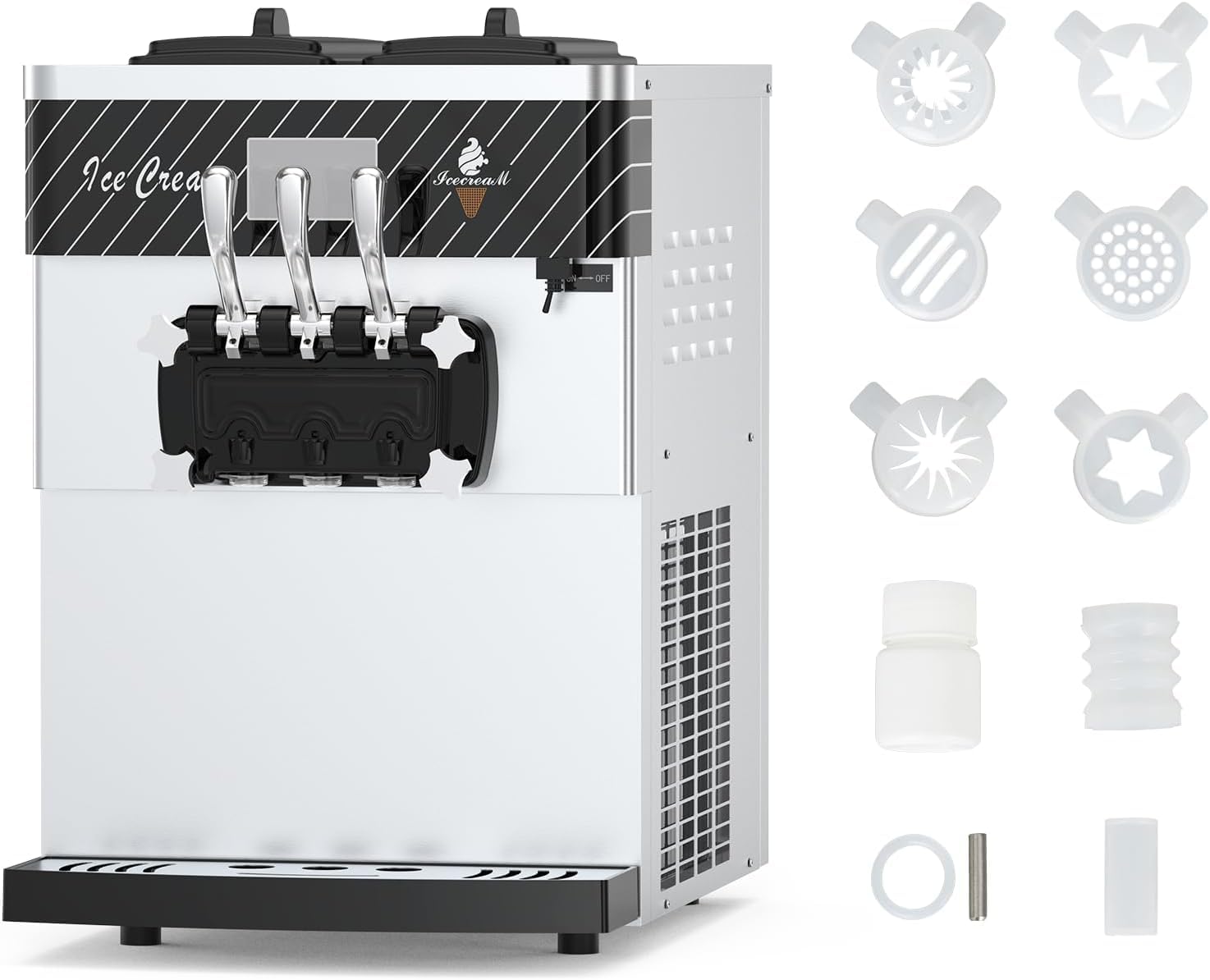 Soft Ice Cream Machine,Commercial Ice Cream Maker Machine 3 Flavors - Soft Serve Ice Cream Machine 2.45kW Stainless Steel Countertop with LCD Panel for Restaurants, Dessert Shops, Cafes