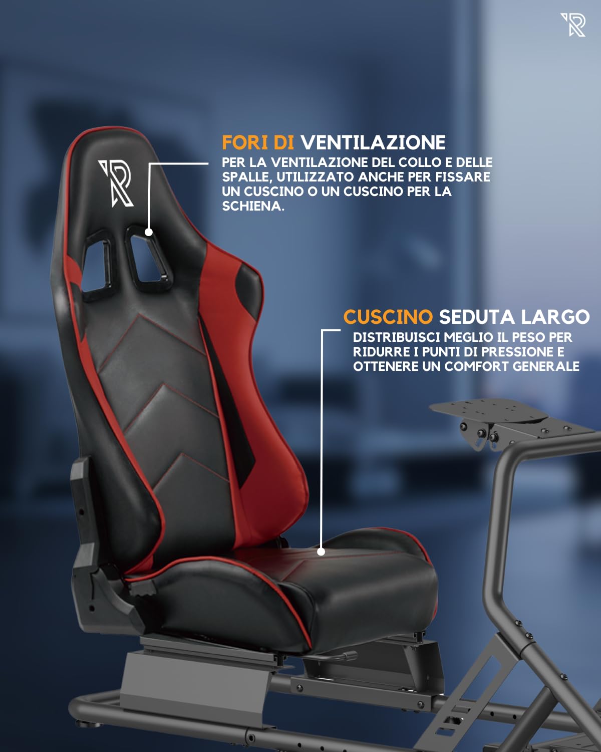 Ranqer Simulator Racing Seat Regolabile In Pelle PU Con Telaio Metallico, Compatibile PC PlayStation Xbox E Volanti Fanatec Logitech MOZA Simagic Thrustmaster, Posizione Di Guida Perfetta