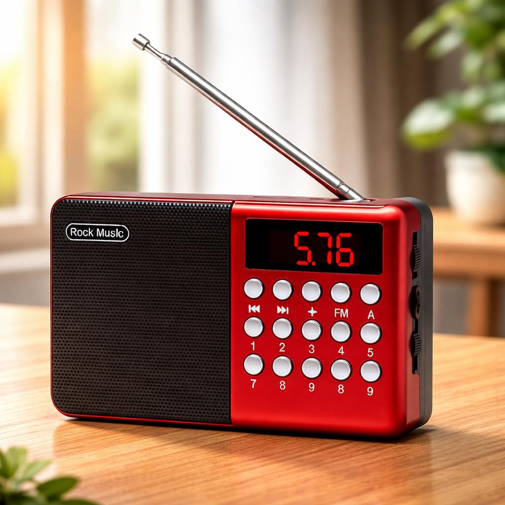 FM-615 Radio with Bluetooth Speaker 6W-12 Hours | FM | Antenna | Type C-Charging | AUX, SD Card, USB Input | Red (Pack of 1)-image-13